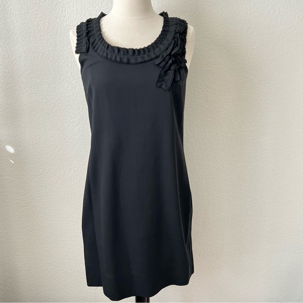 Banana Republic black ruffle pleated trim silk blend sheath dress sleevless